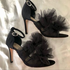 STUNNING ISA TAPIA BLACK TULLE HIGH HEEL STILETTO DRESS SHOE SZ 37.5